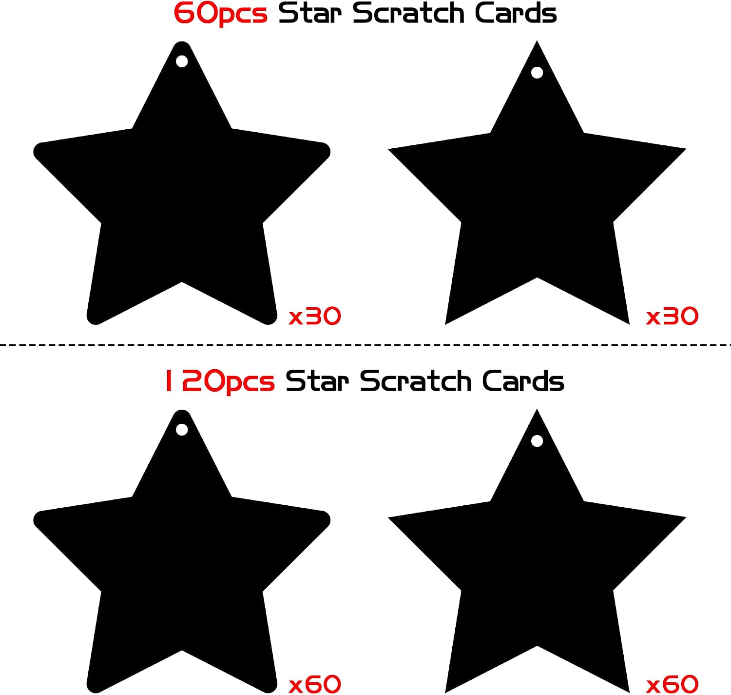 WATINC 60pcs Star Scratch Cards for Magic Color Craft Kit DIY Paper Art Scratch Star Ornament for Kids School Classroom Party Favor Supplies Decorations