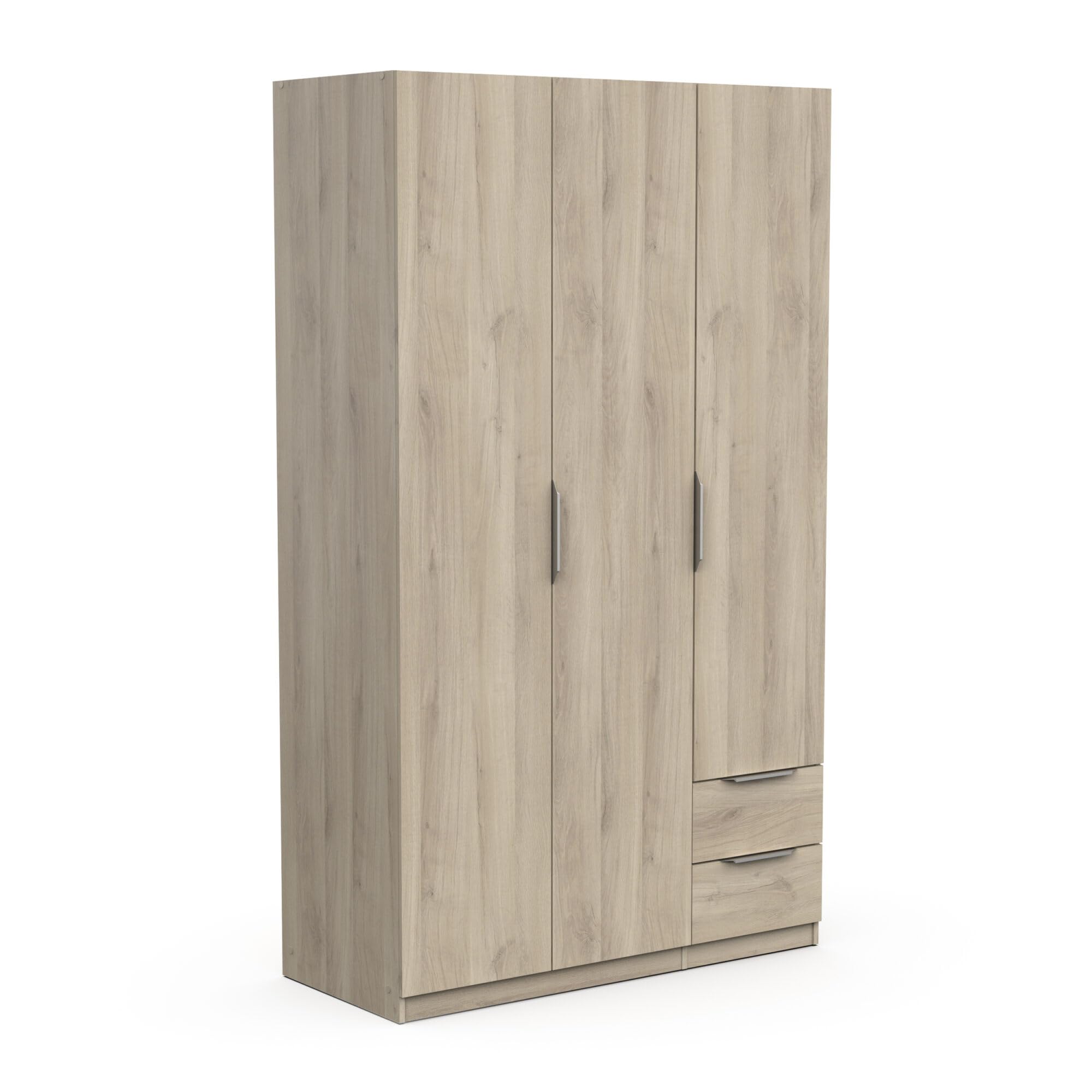 Armoire Dressing avec Penderie Moderne 3 Portes 2 Tiroirs 4 Niches – Coloris Chêne Kronberg - 119,4 x 51,1 x 203 cm