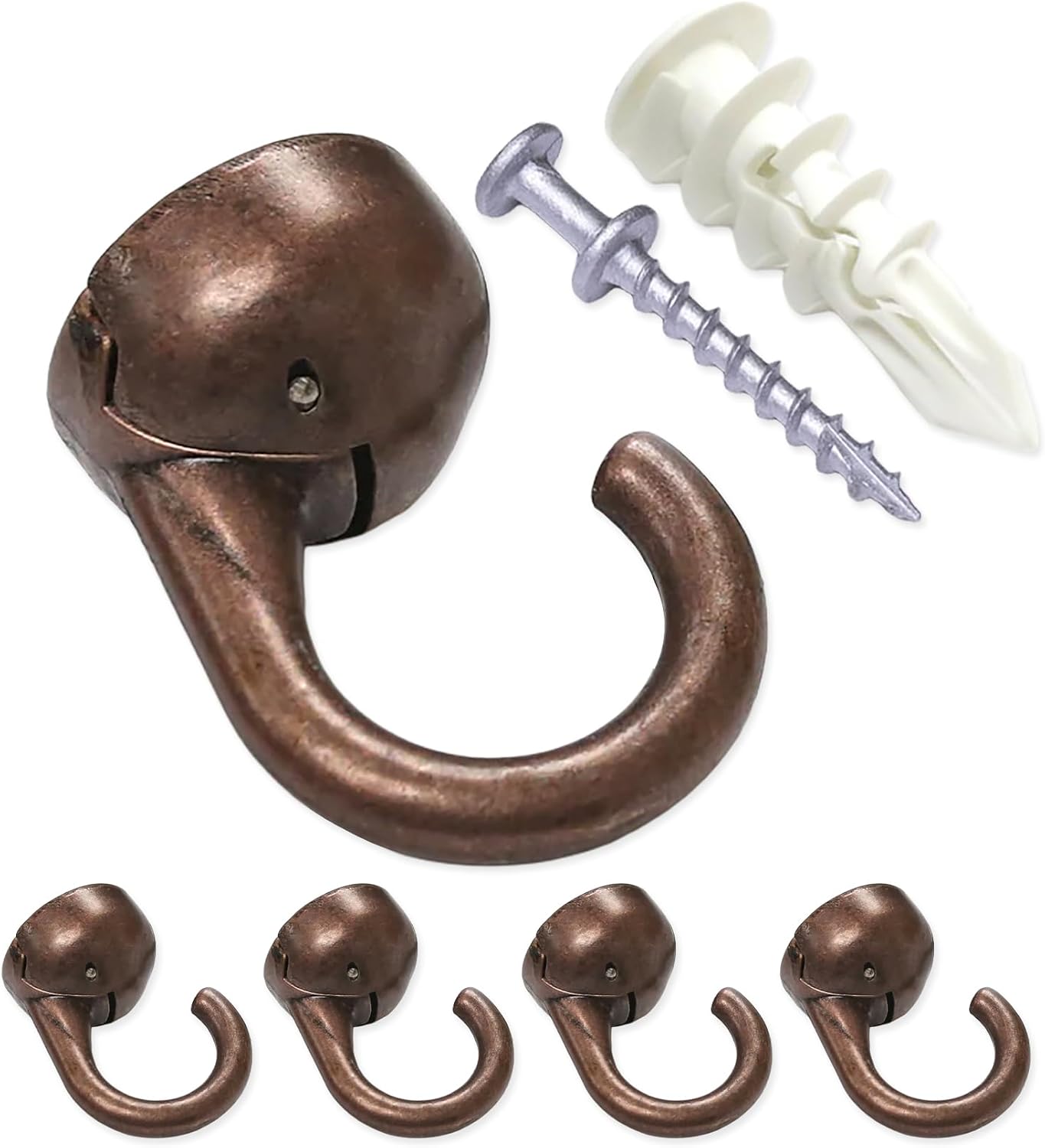 Hangman Elephant Hook Ceiling Hangers Heavy Duty Indoor and Outdoor for Plants and Lighting Fixtures up to 100lbs, J-Shaped, 360-Degree Swivel - Bronze - Pack of 5