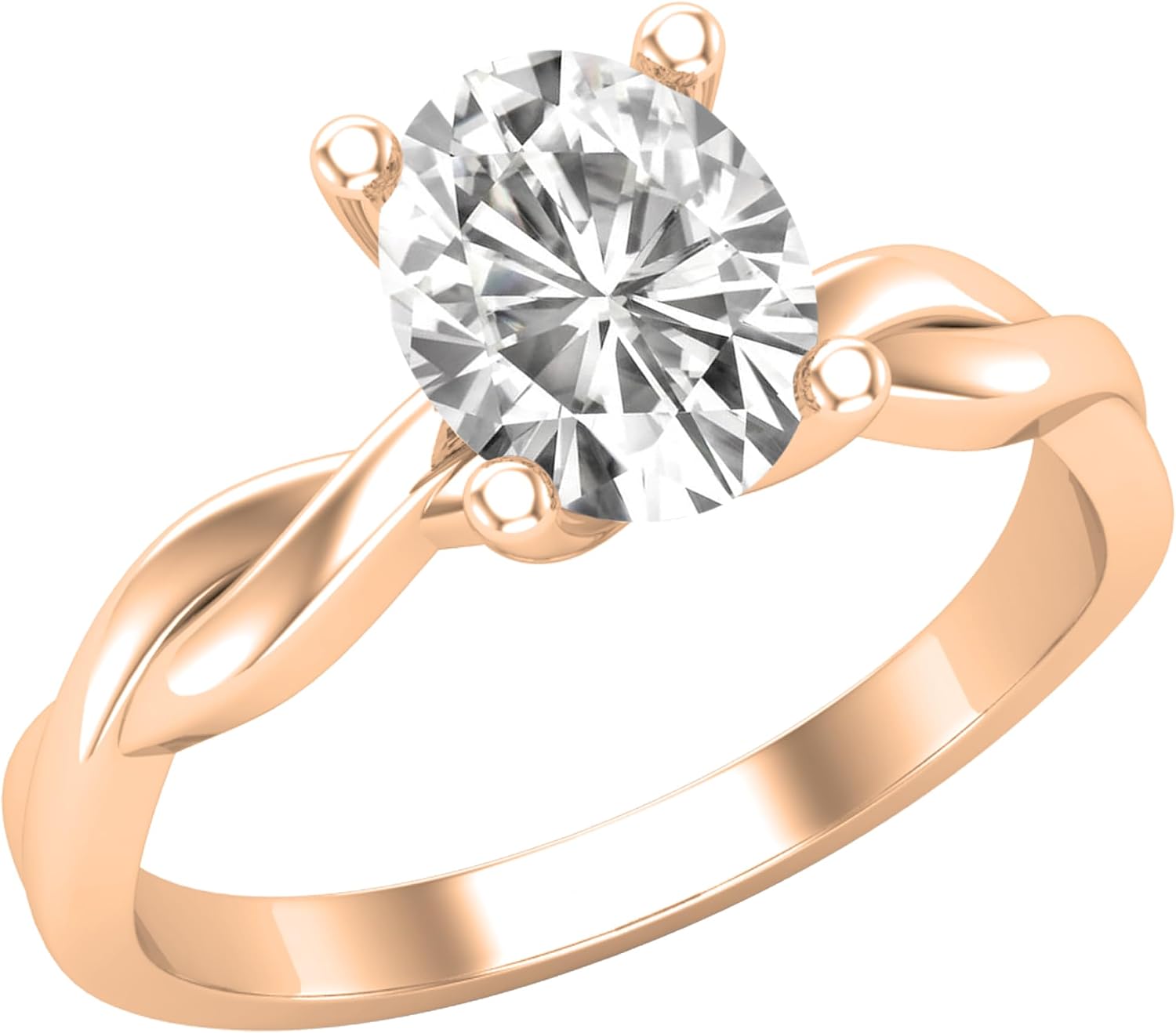 8x6mm Oval Lab Created White Sapphire Twisted Solitaire Engagement Ring for Women in 18K Real Solid Gold