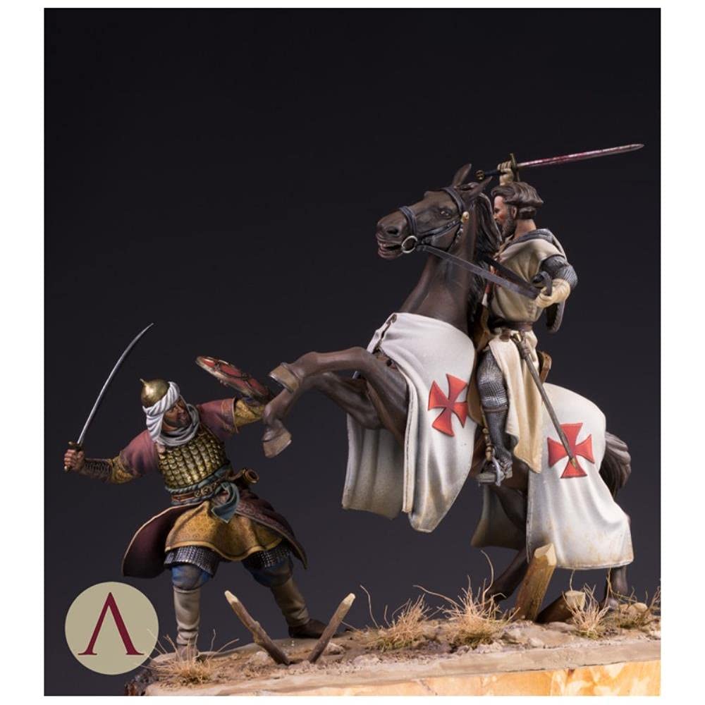 PANGCHENG 1/24 75Mm Chevalier Templier Et Guerrier Sarrasin Ancien 75Mm Figurine en Résine Kit Miniature Non Assemblé Non Peint