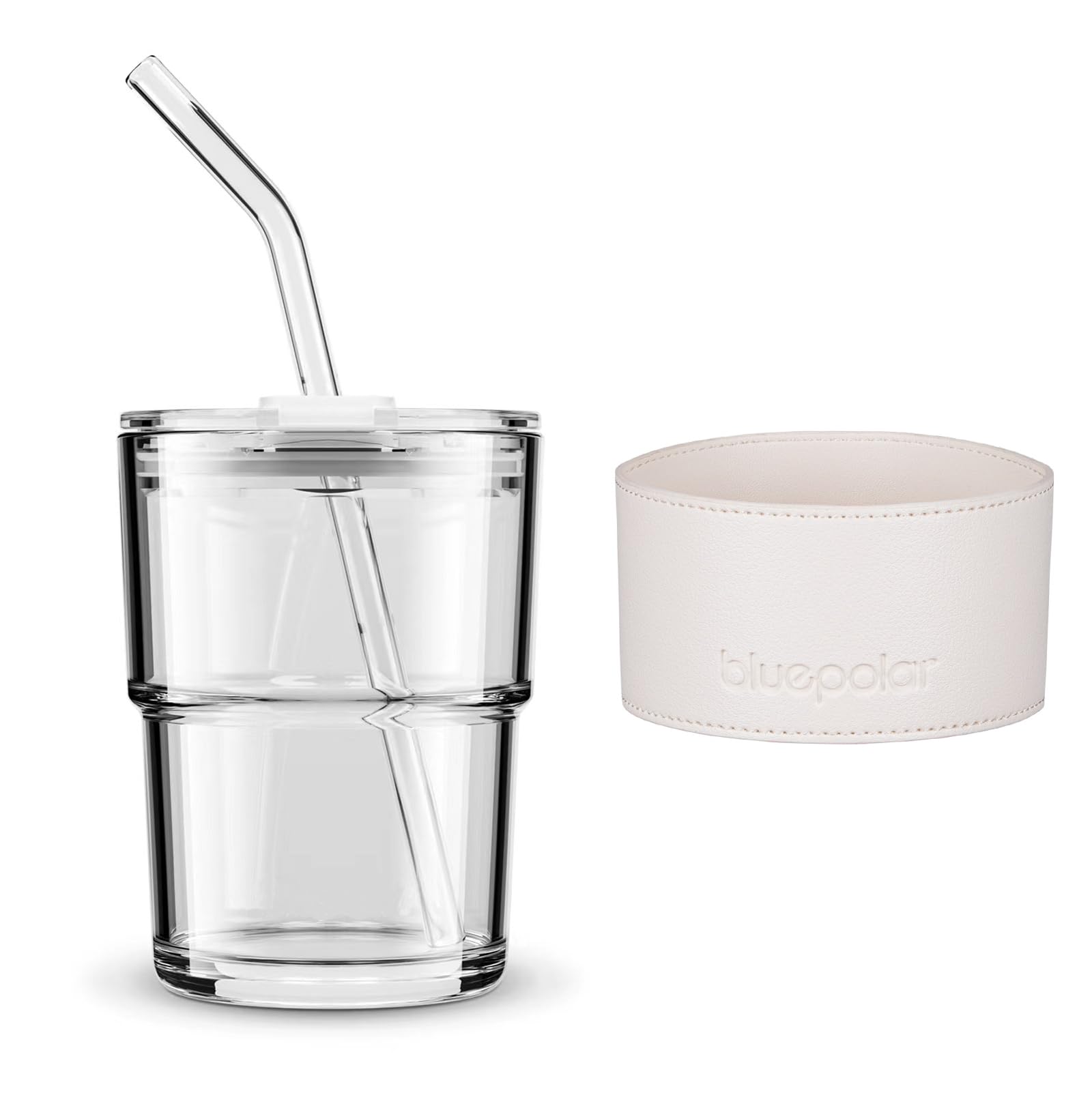 BLUEPOLAR 13 oz Tumbler Water Glass Water Bottle with Straw and Dustproof Lid Coffee Ice Cup Double Wall