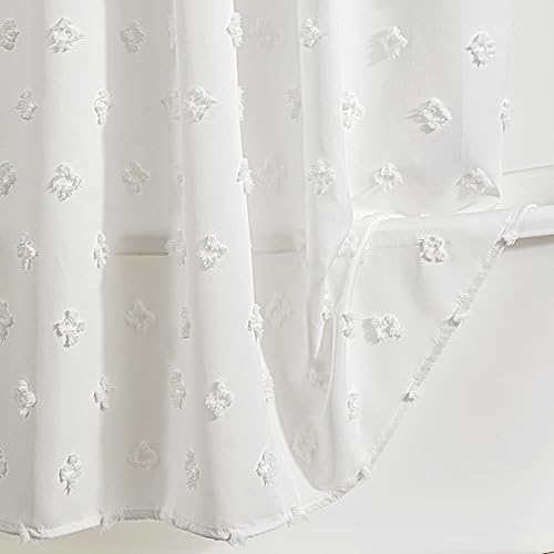 Cortina de ducha con estampado floral bohemio de color blanco, de 72 x 72 pulgadas, moderna casa de campo, desgastada, elegante, texturizada,