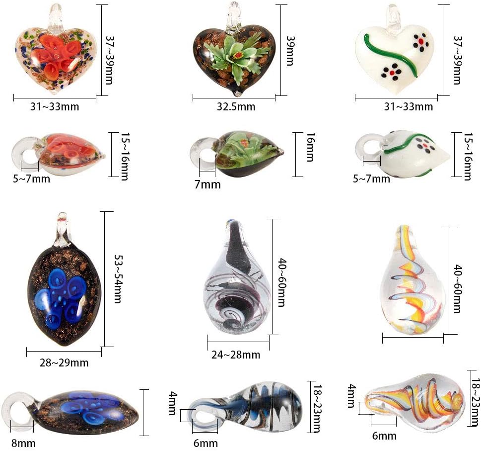 SUNNYCLUE 6 Styles Handmade Murano Lampwork Pendants with Hole for Bracelet Necklace Jewellery Making Supplies Swirl Heart Flower Lampwork Pendants - Image 3