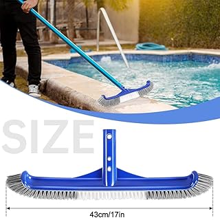 Pool Brush Head, 17" Pool Brushes for Cleaning Pool Walls, Curved Ends High-Efficiency Pool Scrub Brush,Premium Nylon Bristles Pool Brush with EZ Clip