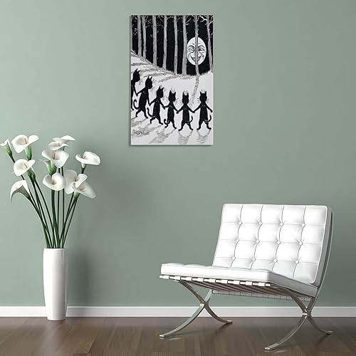 Miniatura 5 de AAOTE Louis Wain - Pósteres artísticos de pintura de gato de luna llena - Póster de lienzo para pared, impresiones de fotos colgantes, idea de