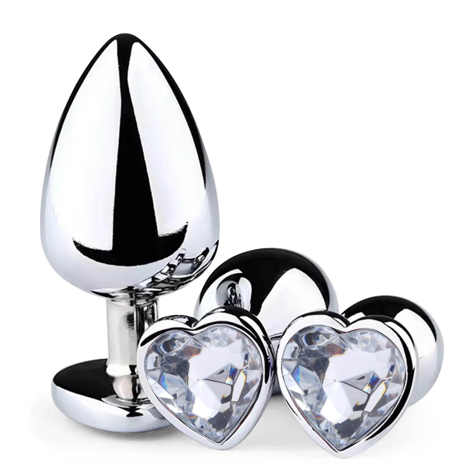 3 Stücke Klein Medium Groß Metall Analplug,herzförmiges Kristall Diamant-Analspielzeug,eeignet für Anfanger für Frauen Männer Paare，Sex Spielzeug für die Frau Männer（weiß）