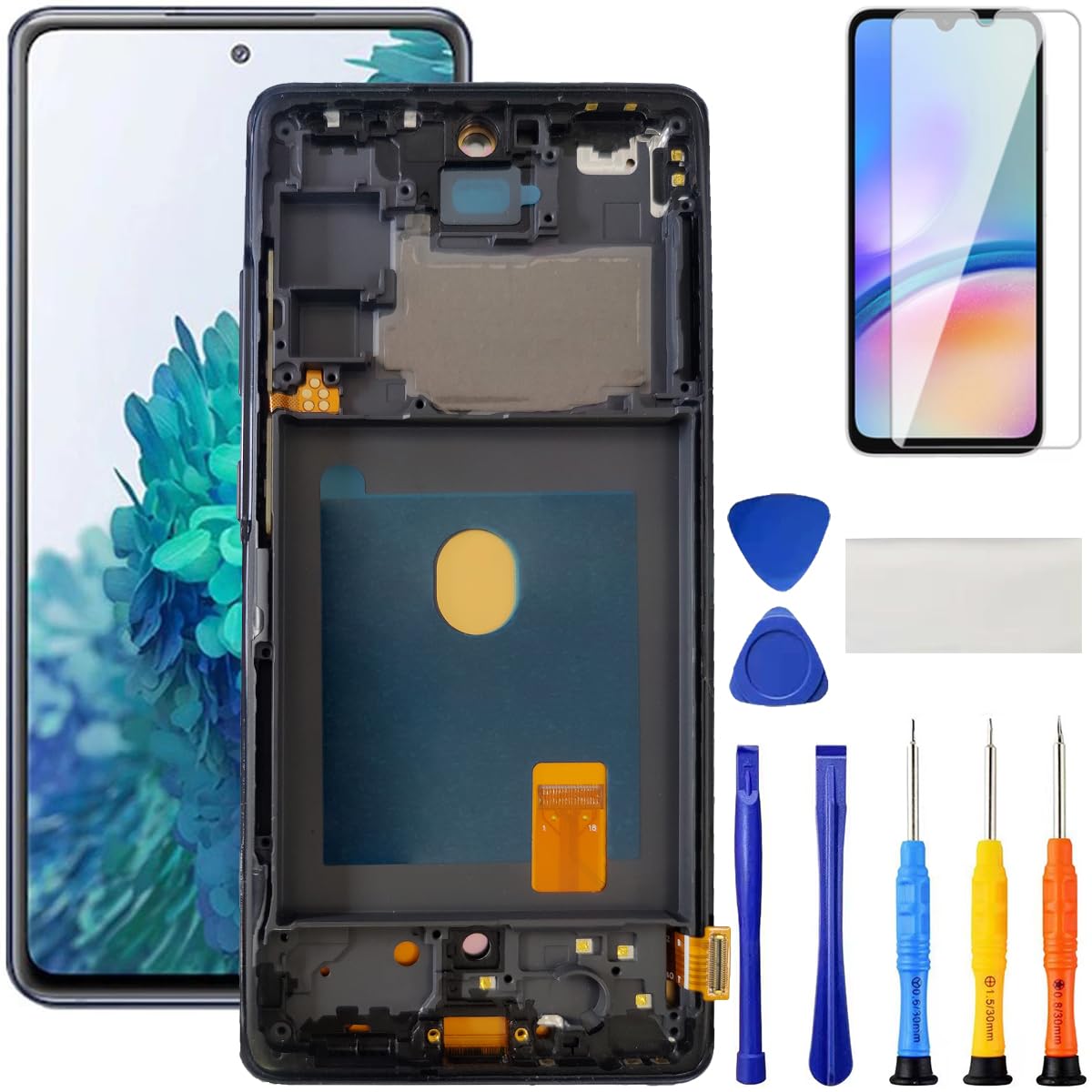 AMOLED for Samsung Galaxy S20 FE 5G Screen Replacement Kit LCD Display Digitizer Assembly Touch Screen SM-G781U1/DS SM-G781U G781W 6.5 inch (Black with Frame)