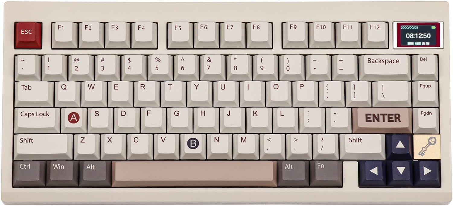 EPOMAKER TH80 PRO V2 Wireless Gaming Keyboard with RGB Screen, VIA Programmable, Creamy Gasket Mechanical Keyboard, 75% Bluetooth/2.4Ghz/USB-C (Retro White, Sea Salt Silent Switch)