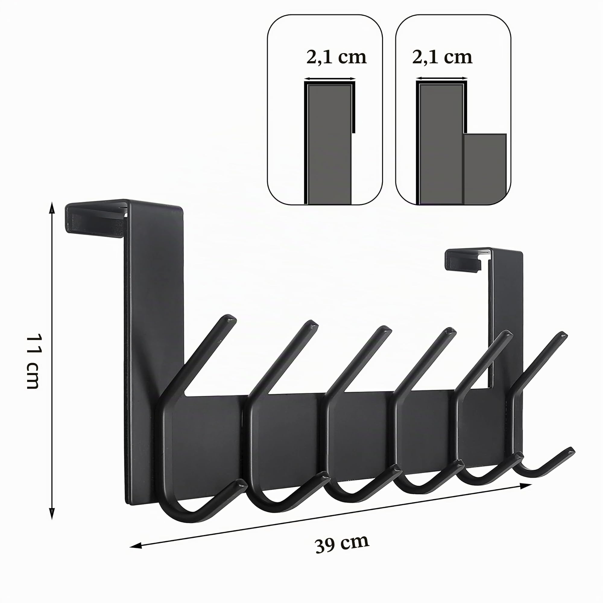 SKOLOO Porte-manteaux avec 6 crochets, crochet de porte à suspendre sans perçage, crochet de porte pour la cuisine, la salle de bain, le salon et le couloir, Noir
