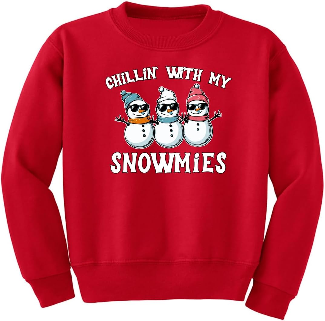 Wild Bobby Chillin with My Snowmies, Funny Snow Man Ugly Christmas Unisex Boys Girls Crewneck Sweatshirt