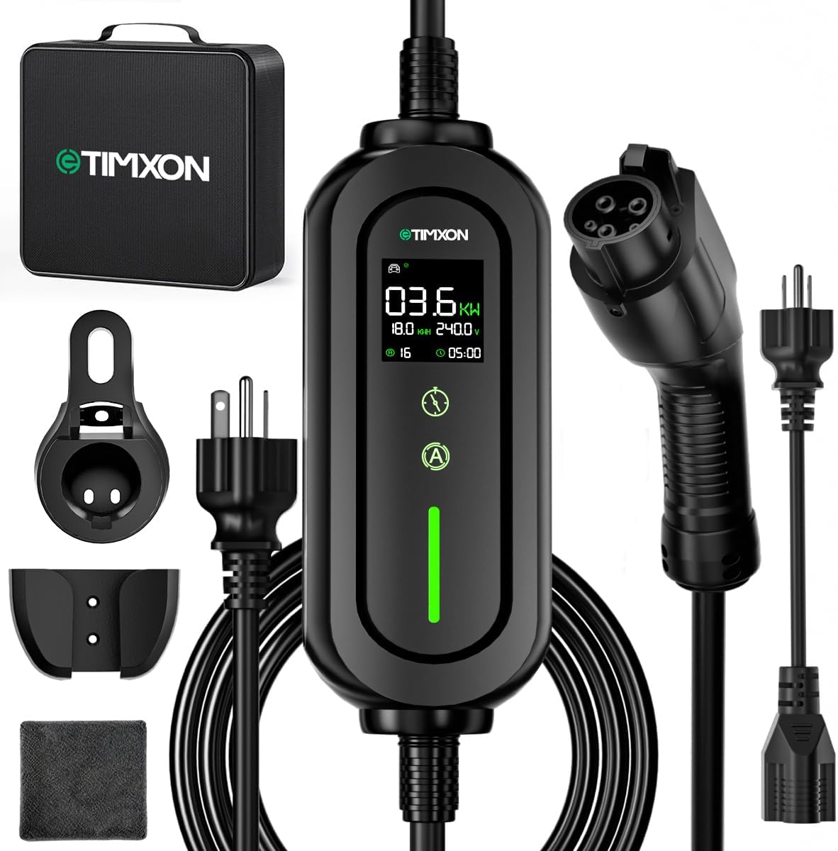 16A Portable Level 1&2 Car Charger-ETL Certified,110V-240V EV Charger with 25FT Cable, NEMA 6-20 Plug & NEMA 5-15 Adapter EV Charging Station, Portable Backup EV Chargers for All SAE J1772 Cars