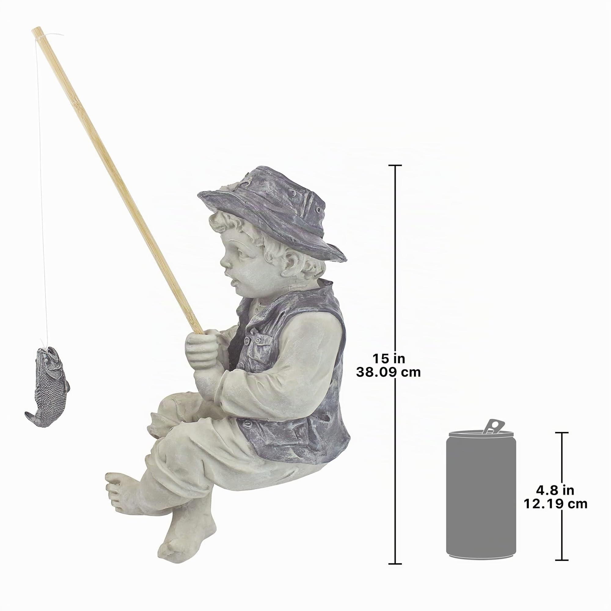 Design Toscano Frederic il piccolo pescatore di Avignone Ragazzo che pesca Statuetta da giardino, poliresina, pietra bicolore, 38 cm