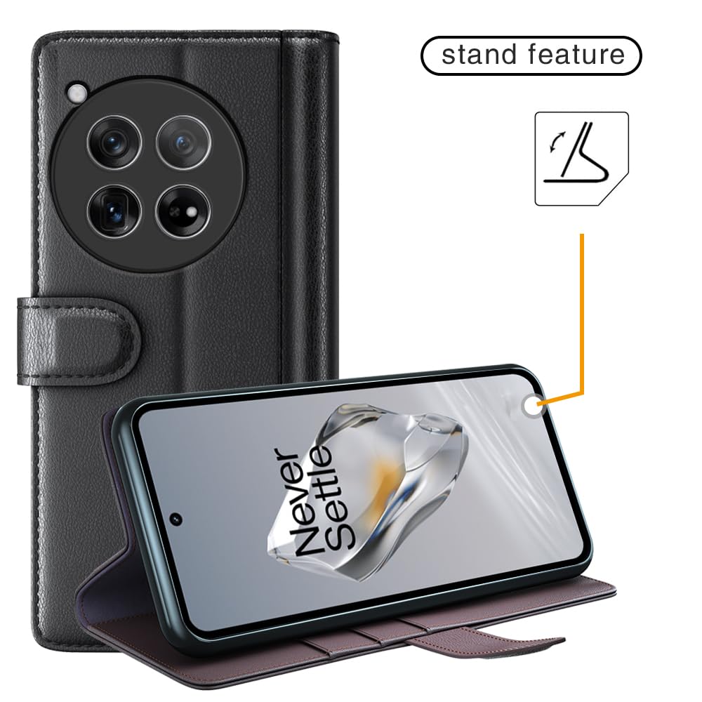 COQUE Custodia OnePlus 12 Shell, Custodia Flip in Vera Pelle di Vacchetta con Slot per Schede Custodia in Pelle per OnePlus 12-Nero