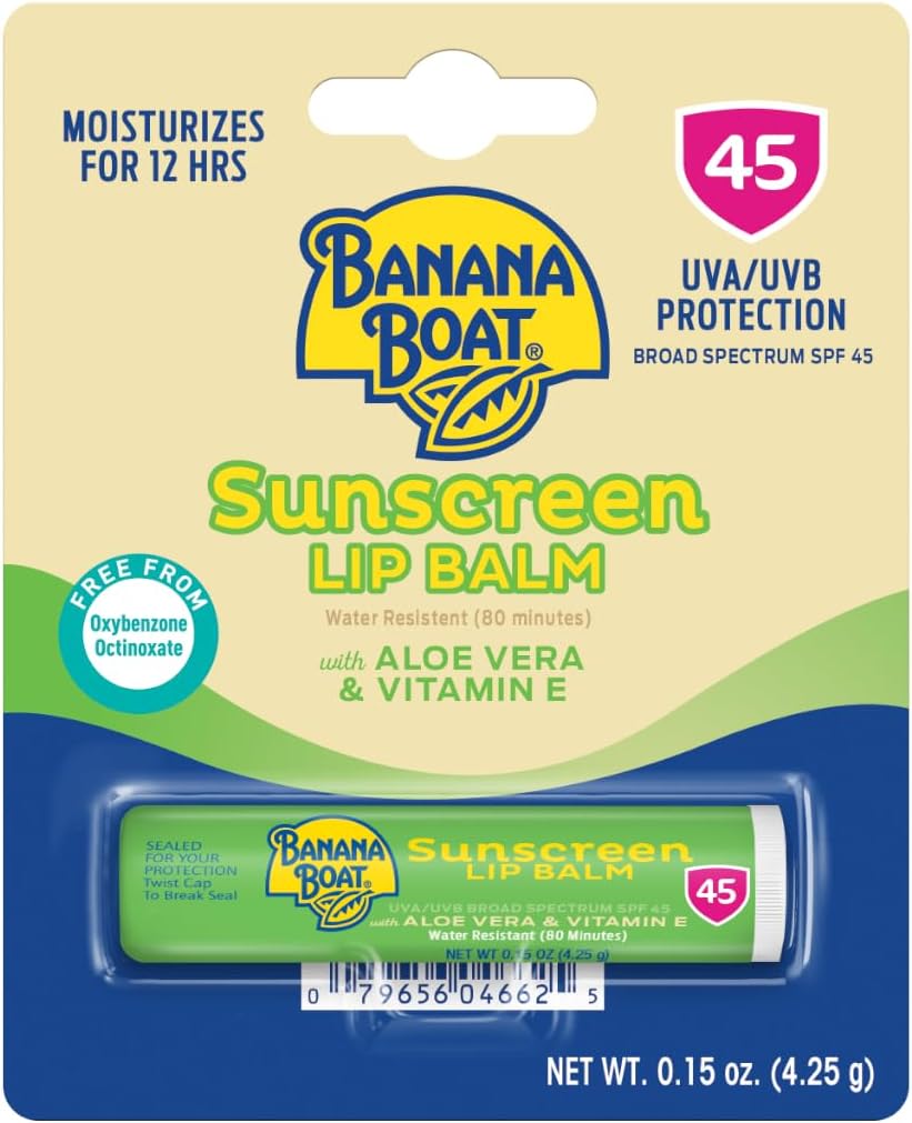 Banana Boat After Sun Lip Sunscreen SPF 45, SPF Lip Balm, 0.15 Oz | After sun care SPF lip balm, 12 hour moisturization, Contains aloe and vitamin E, Sweat and water resistant
