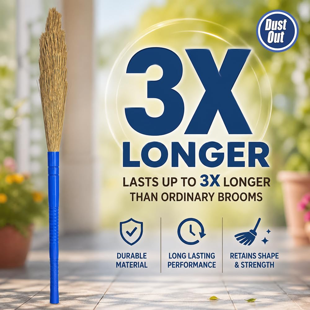 Dust Out (Pack of 2) Washable Plastic Broom (Multicolor). Fiber Wet and Dry, Ideal for Floor Cleaning. Color May Be Vary. 1