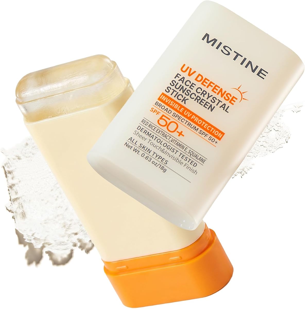 UV Defense Face Crystal Sunscreen Stick SPF 50+, Invisible Sunscreen, No White Cast, Broad Spectrum Oil-Free & Lightweight Korean Sunscreen for All Skin Over-Makeup Touch‑Ups, 0.63 oz/18g