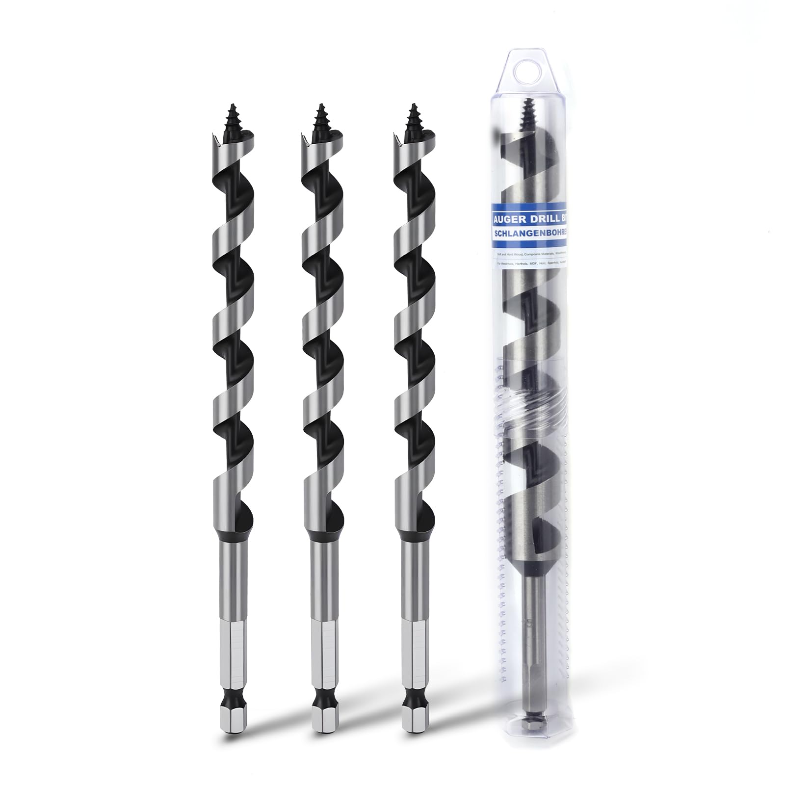 3 Pack 3/8" X 6.1" Auger Bit for Wood, 10x155mm Hex Long Auger Drill Bit for Wood,Ship, Composite Materials, Drywall and DIY Projects