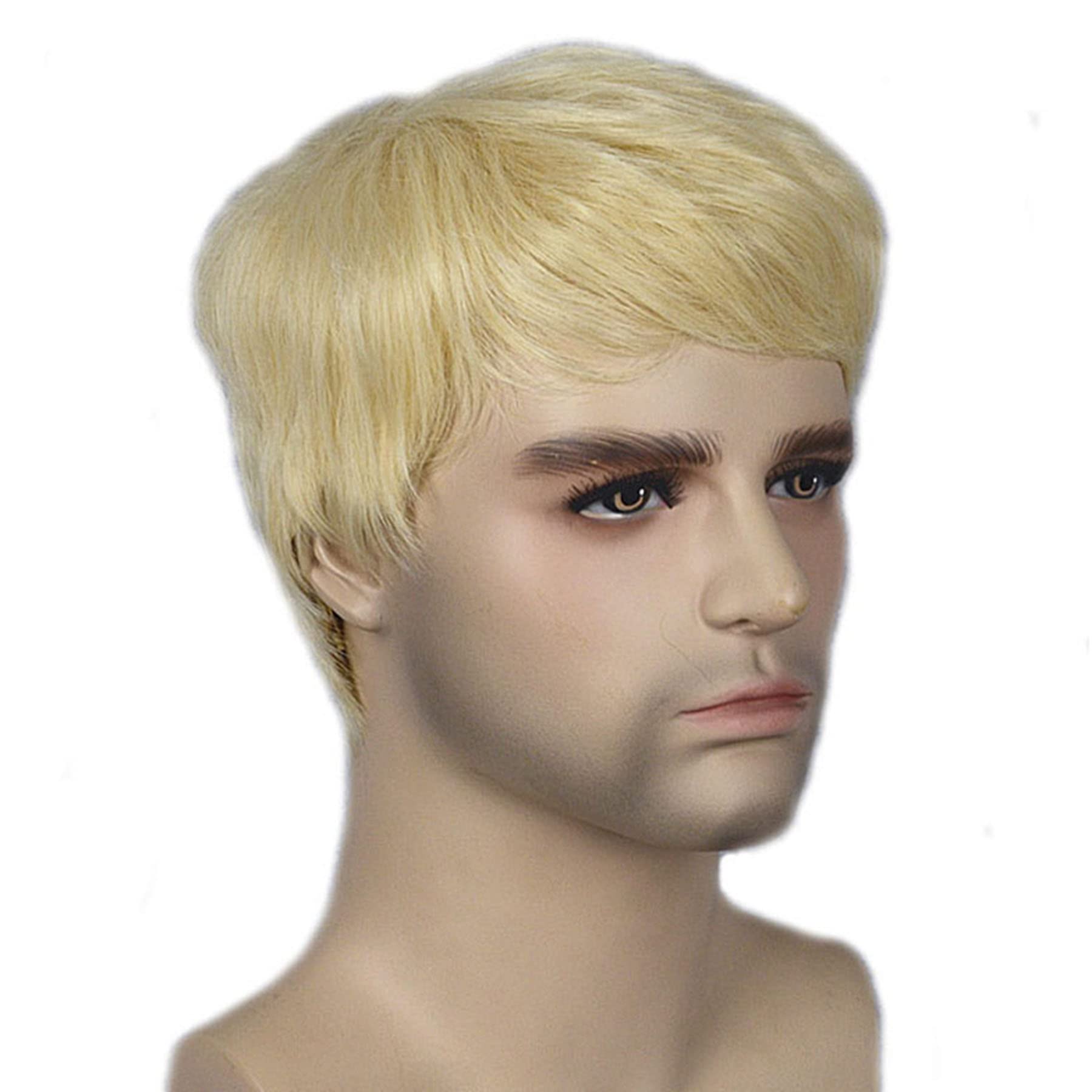 Lydell 6" Men Wig Short Straight Natural Hair Heat Resistant Synthetic Full Wigs Daily Cosplay Halloween (613D Blonde) - Image 3