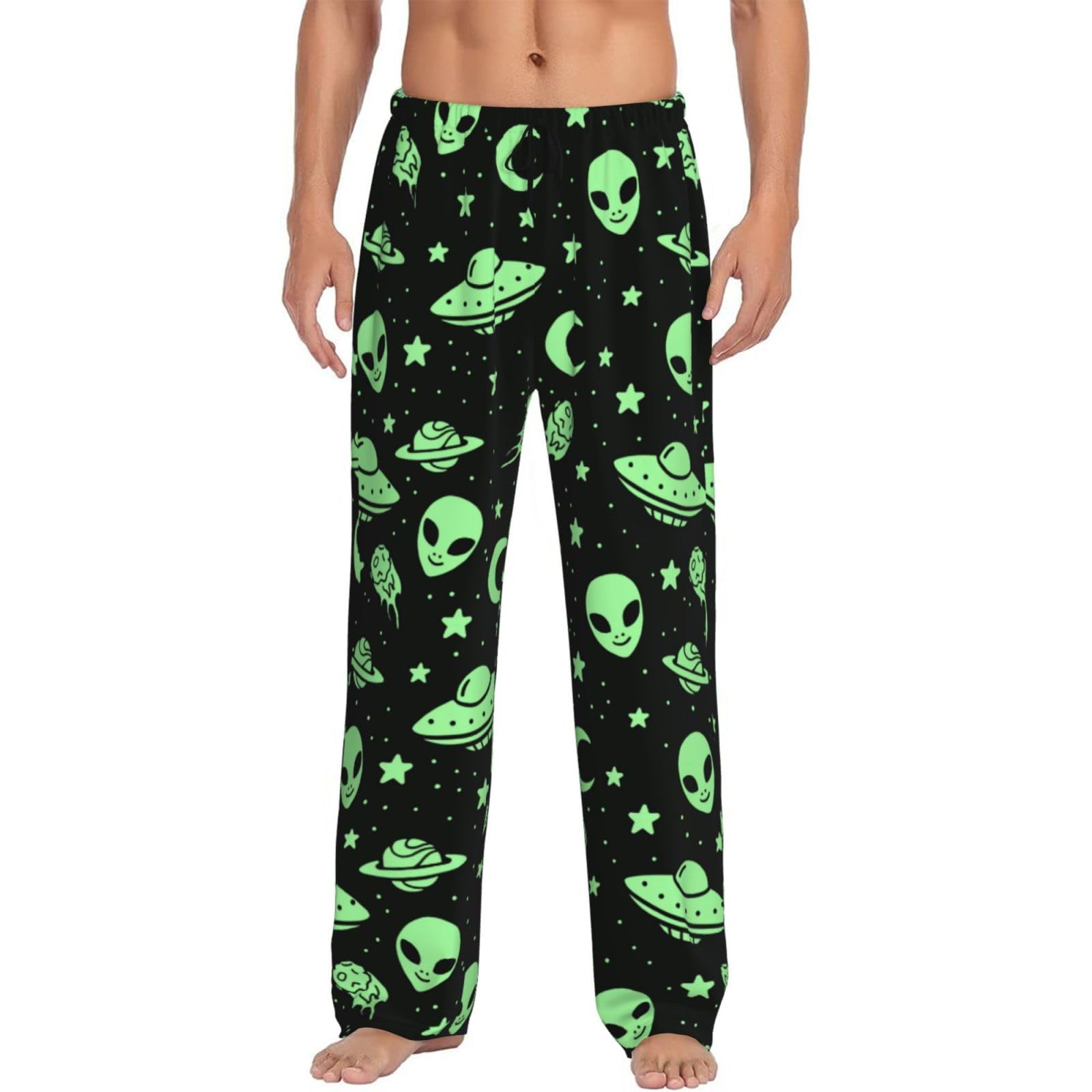 Lznjz Men's As Shown Pyjamas For With Pockets, Moon Cartoon Alien Pyjamas Pants