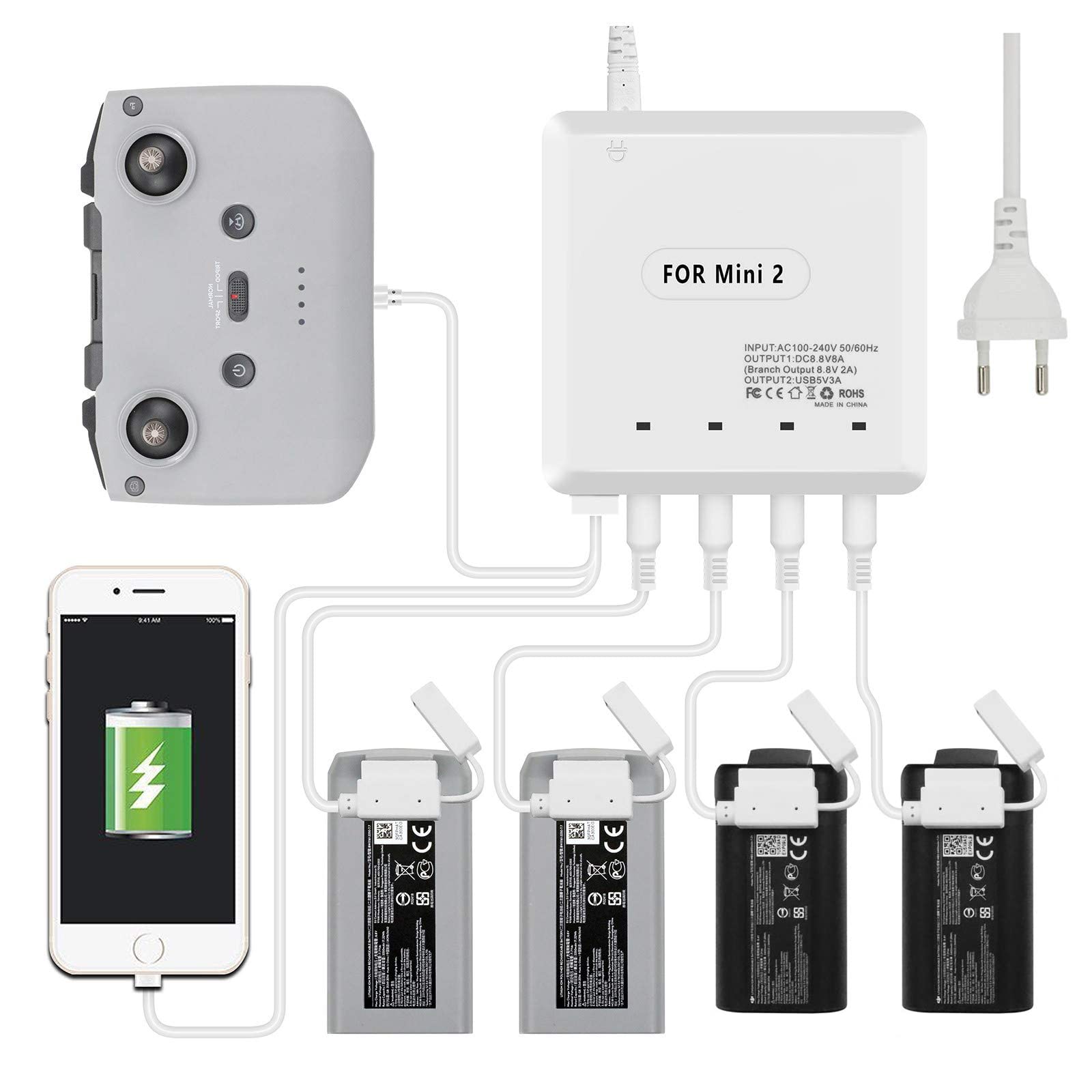 WANGCL 6 in 1 Caricabatteria Caricabatterie Intelligente Hub Stazione di Ricarica per DJI Mini 2/Mini SE Drone