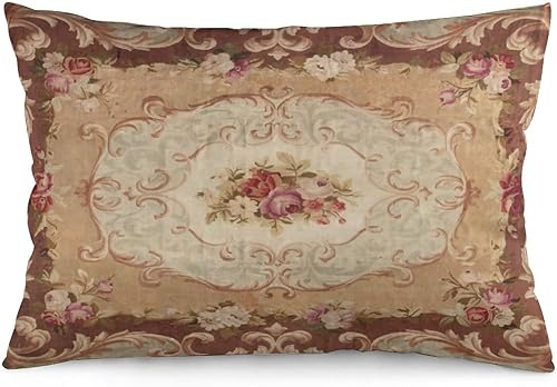 Synthwave Fundas de almohada de color castaño rojizo francés con rosas antiguas de 12 x 20 pulgadas, almohadas decorativas para decoración del