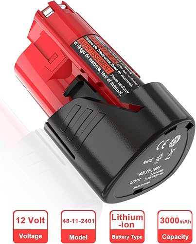 Miniatura 2 de JYJZPB Paquete de 2 baterías de repuesto de 3.0Ah para batería Milwaukee M-12 48-11-2420 12V batería de iones de litio para chaqueta térmica