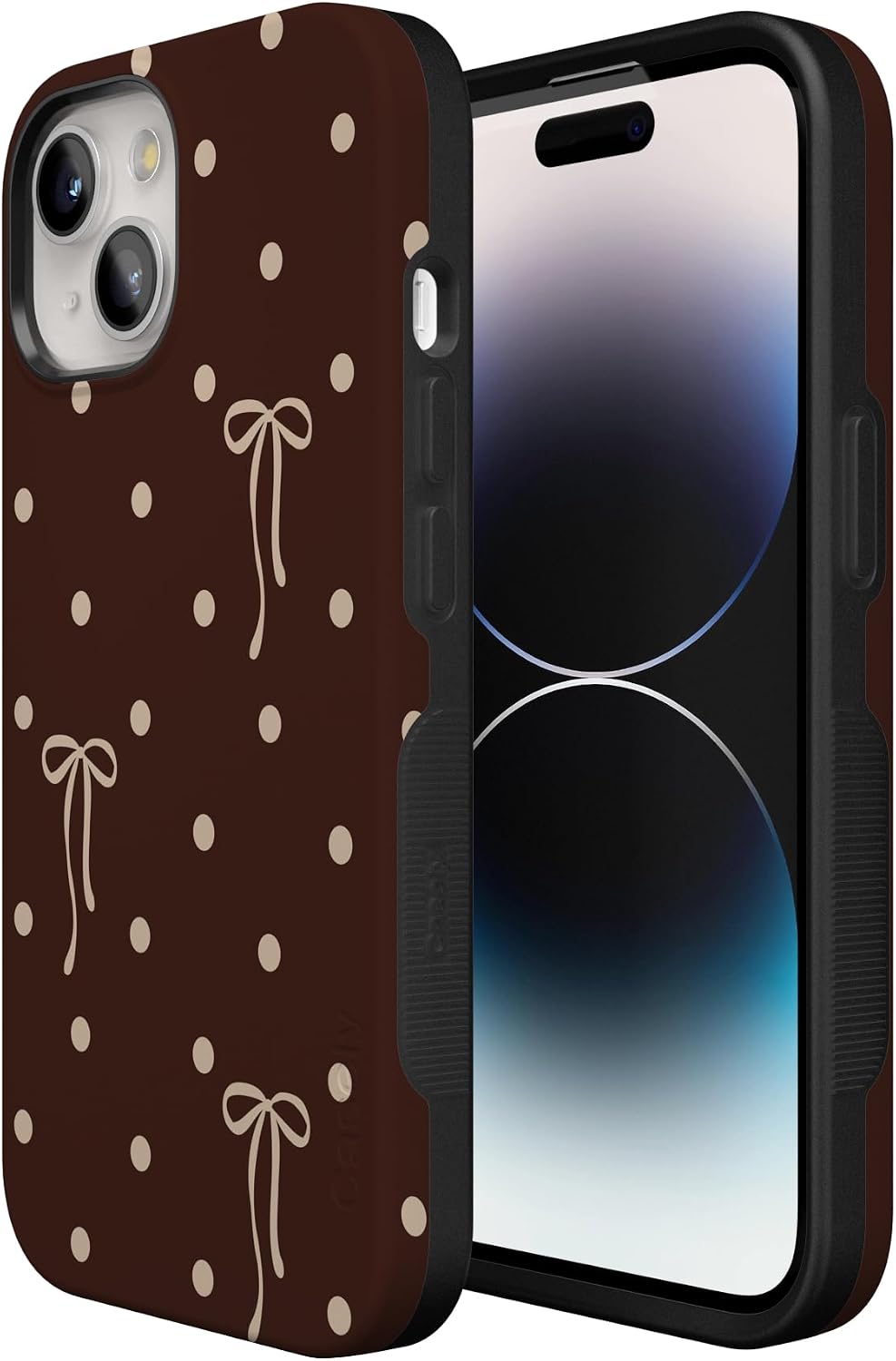 Casely iPhone 15 Plus Case | Teddy Bows | Brown Polka Dot | Bold Protective Design | MagSafe Compatible Design