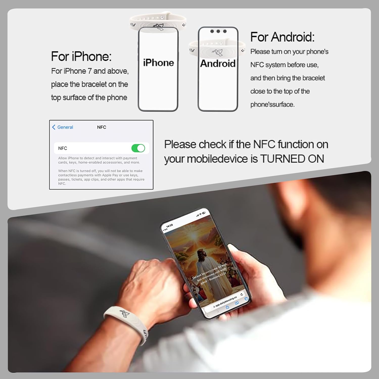 2 Pack Bible Verse Bracelets, with NFC Scan‌ Daily Jesus Bracelets Christian Gospel Scripture Bracelet Trust God Style Combined Inspirational Religious Gifts for Men and Women (TRUST GOD - Beige) - Image 3