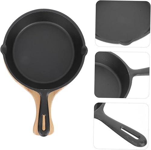 Miniatura 6 de Sartén antiadherente de hierro fundido grueso con mango y tabla de madera, calentamiento rápido para tortilla y carne para cocina y uso doméstico