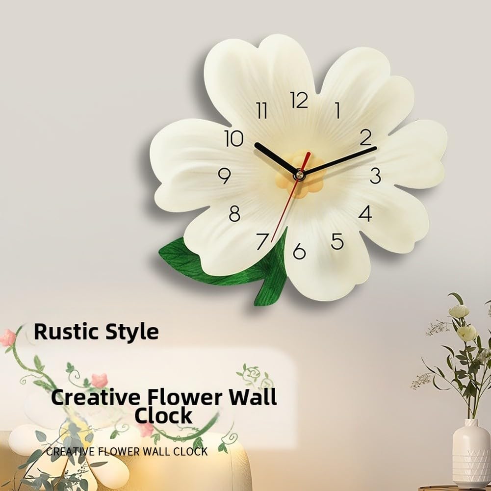 Reloj de pared grande silencioso con patrón de flores, cuarzo MDF