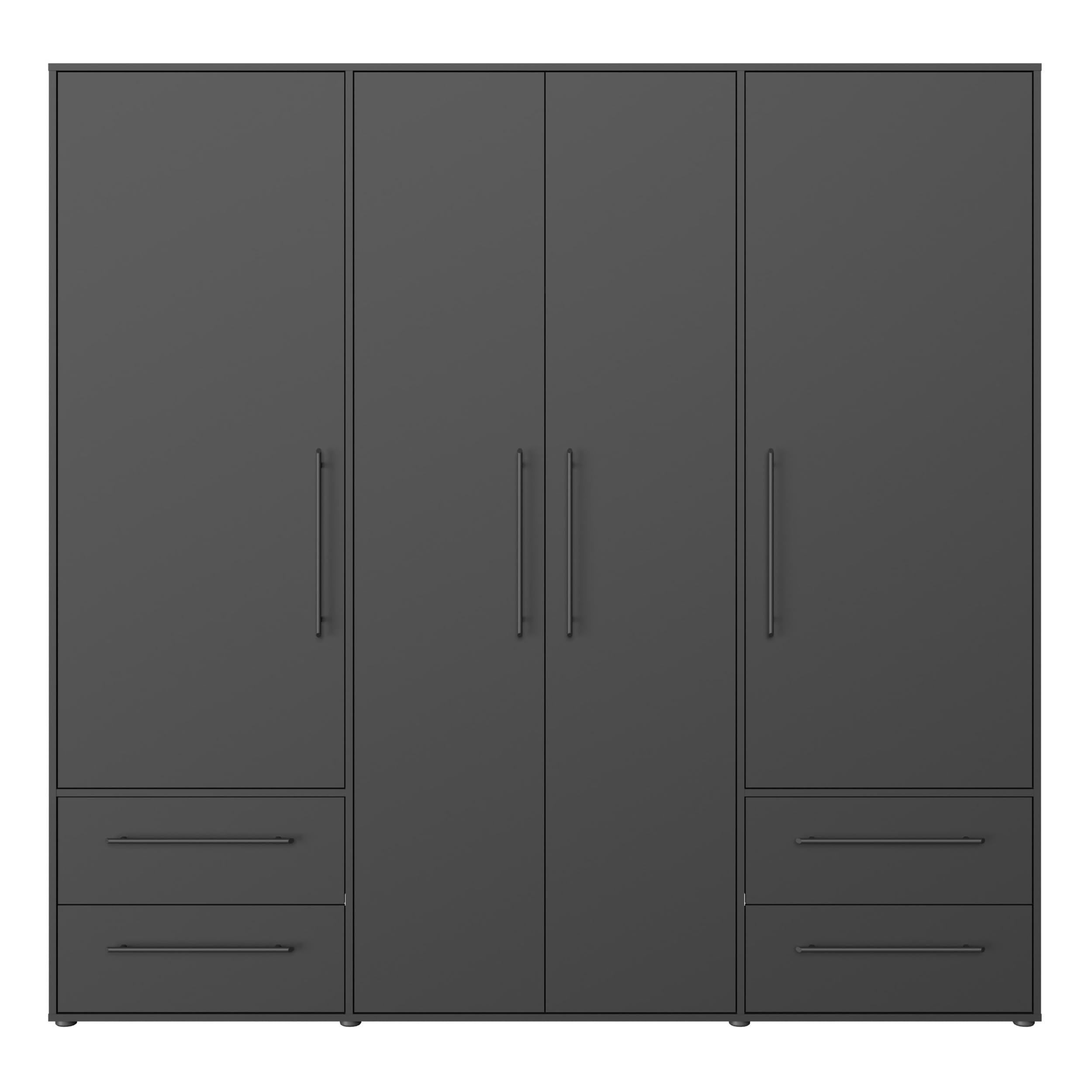 Forte Jupiter 200 210 - Armadio a 4 ante a 4 ante con 4 cassetti, in legno, colore nero opaco, larghezza 205,9 cm, altezza 200,1 cm, profondità 58,8 cm
