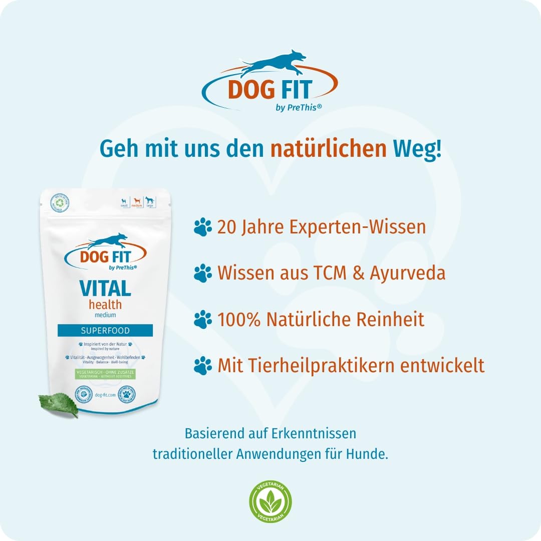 DOG FIT by PreThis® VITAL Health für Hunde - Natürliche Superfoods für Vitalität I Mit den Vitalpilzen Reishi, Shiitake & Cordyceps I Kurkuma, Ginseng & Vitamin D3 I Größe M (10–25 kg)