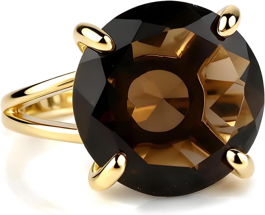 Artisan Smoky Quartz Rings for Women in 14k Gold-filled Double Band - Ring Jewelry for Weddings, Birthdays, Casual Wear - Handmade Jewelry for Women - with Box