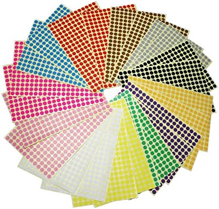 LJY 8mm Small Round Dot Stickers Sticky Colour Coding Labels, 12 Different Assorted Colors, 24 Sheets