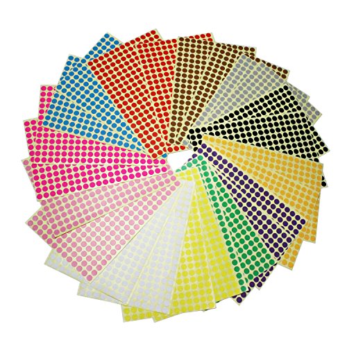 LJY 8mm Round Dot Stickers Color Coding Labels, 12 Colors, 24 Sheets, 6240 Dots in Total