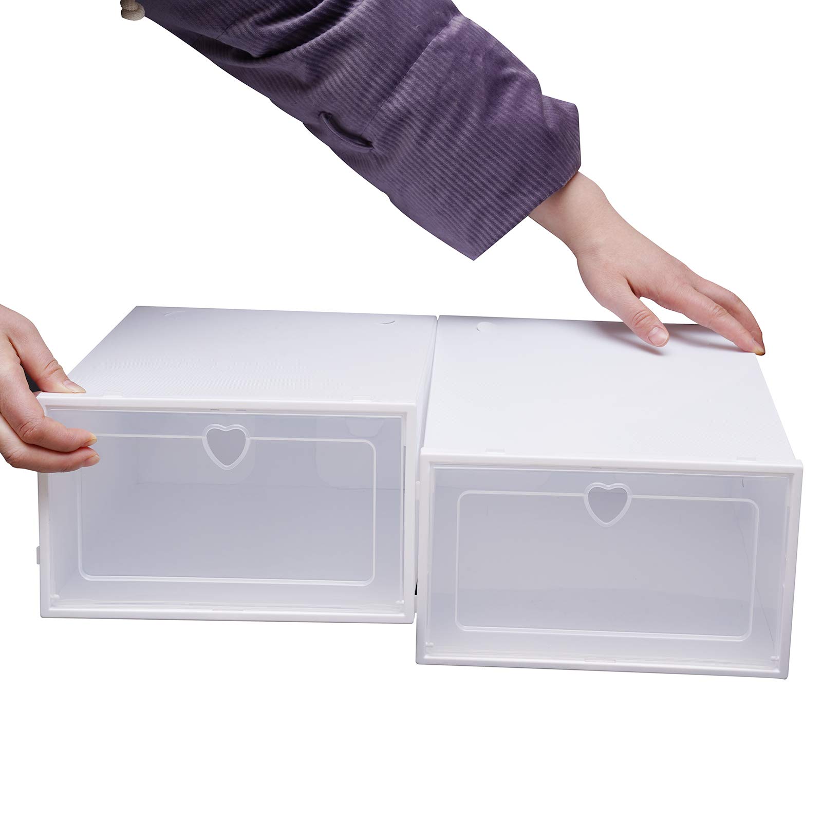 20 scatole per scarpe, impilabili, in plastica trasparente, con coperchio, colore bianco, per uomo/donna