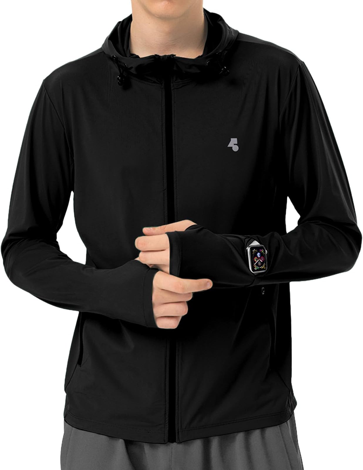 Mens Sun Jacket UPF 50+ Hoodie Full Zip Uv Protection SPF Cooling Lightweight Thin Summer Athletic Track Jacket Thumb Holes