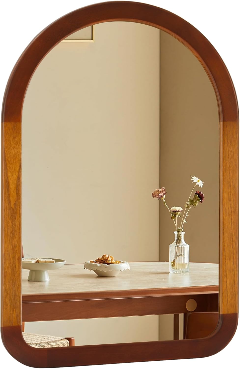 Arched Bathroom Mirror,Wood 24 x 36 Inch Arch Wall Mirror with Walnut Frame,Vanity Tempered Glass Mirror for Bedroom,Entryway,Living Room