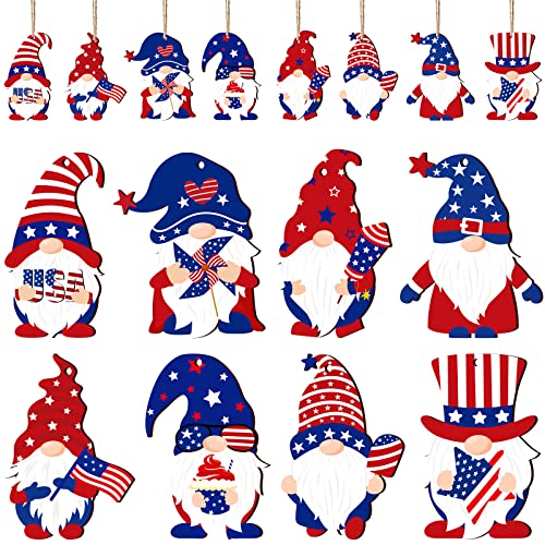 Capoda 24 Pcs Gnome Ornaments for Christmas Tree Patriotic Decorations