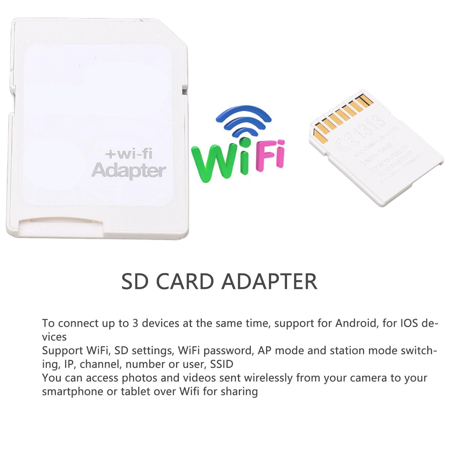 Zunate Adapter Wifi do karty TF na SD, adapter WiFi SD do czytnika pisarza wysoka prędkość do lustrzanki fotograficznej, obsługa ustawień WiFi, adapter karty SD do urządzeń z systemem Android, dla urządzeń iOS, adapter SD do tabletu telefonu