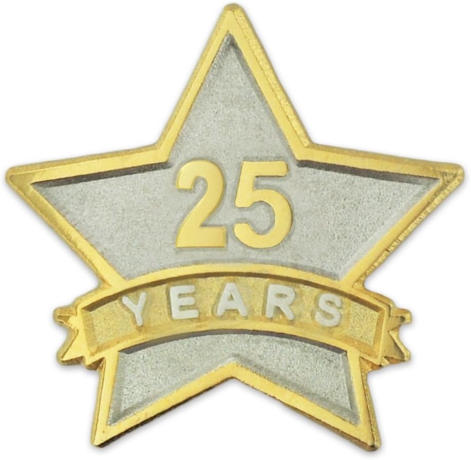 PinMart Year Service Award STAR Lapel Pin  Gold- & Silver-Plated Metal Workplace Reward Pin  1-30 Years of Service Star Pins for Long Standing Employees or Volunteers