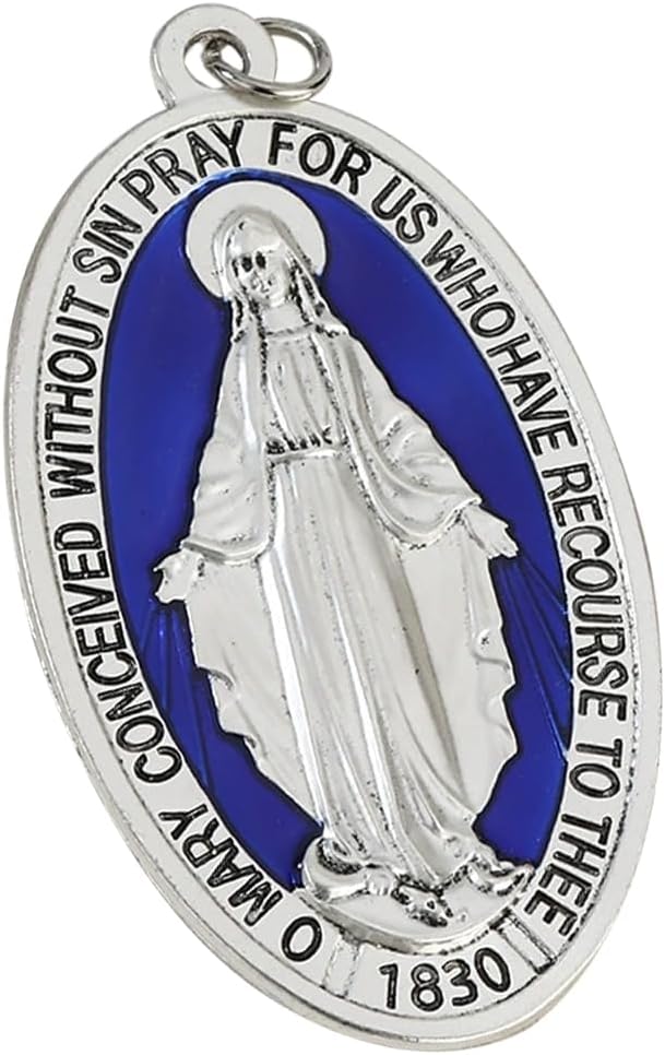 Extra Large Medal Silver-Plated Pendant, Medalla de la Virgen Milagrosa Catholic Charms Fit Gifts, Medalla Milagrosa Catolica Virgin Mary Pendant,3.5 Inch