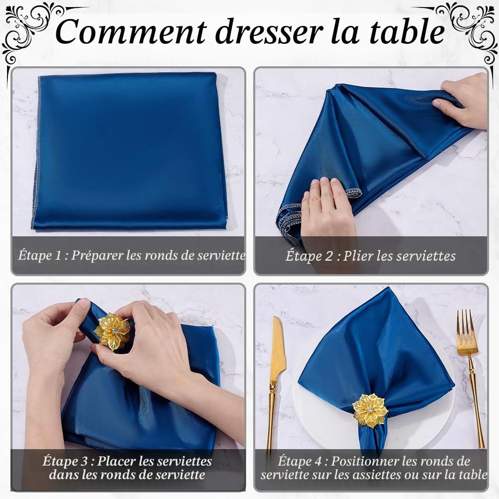 60 Rond de Serviette à Motif Floral Porte Serviettes Floral Ajouré Rond de Table Décoration de Table pour Fête Mariage Banquet Noël Réunions de Famille Bal de Fin D'Année