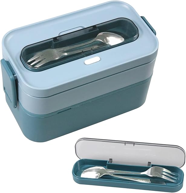 Resszo Bento Lunch Box for Adults & Kids,1600ml Stackable Lunch Box with 2 Compartments and Cutlery Set,BPA-Free Plastic Compartment Lunch Box,Safe Leakproof Bento Box for Men Women