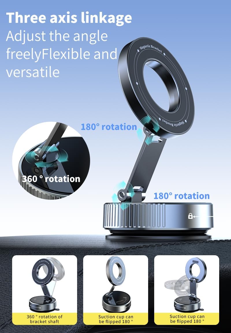 Car Phone Holder for Magsafe,360°Nano Gel Vacuum Magnetic Phone Holders for Your Car,[108+LBS Suction & 2800 gf Magnetic] Perfect for iPhone 17/Air/16/15/14/13/12 pro,Android