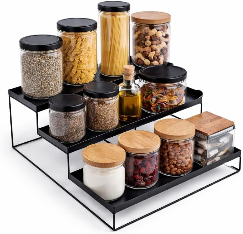 12FOR COLLECTION Iron Metal Heavy Duty Stand 3-Tier multistorage/Multipurpose Standing Rack for Home, Bathroom Countertop Storage Shelf, Cosmetic Organizer Holder Kitchen Spice Rack, Black