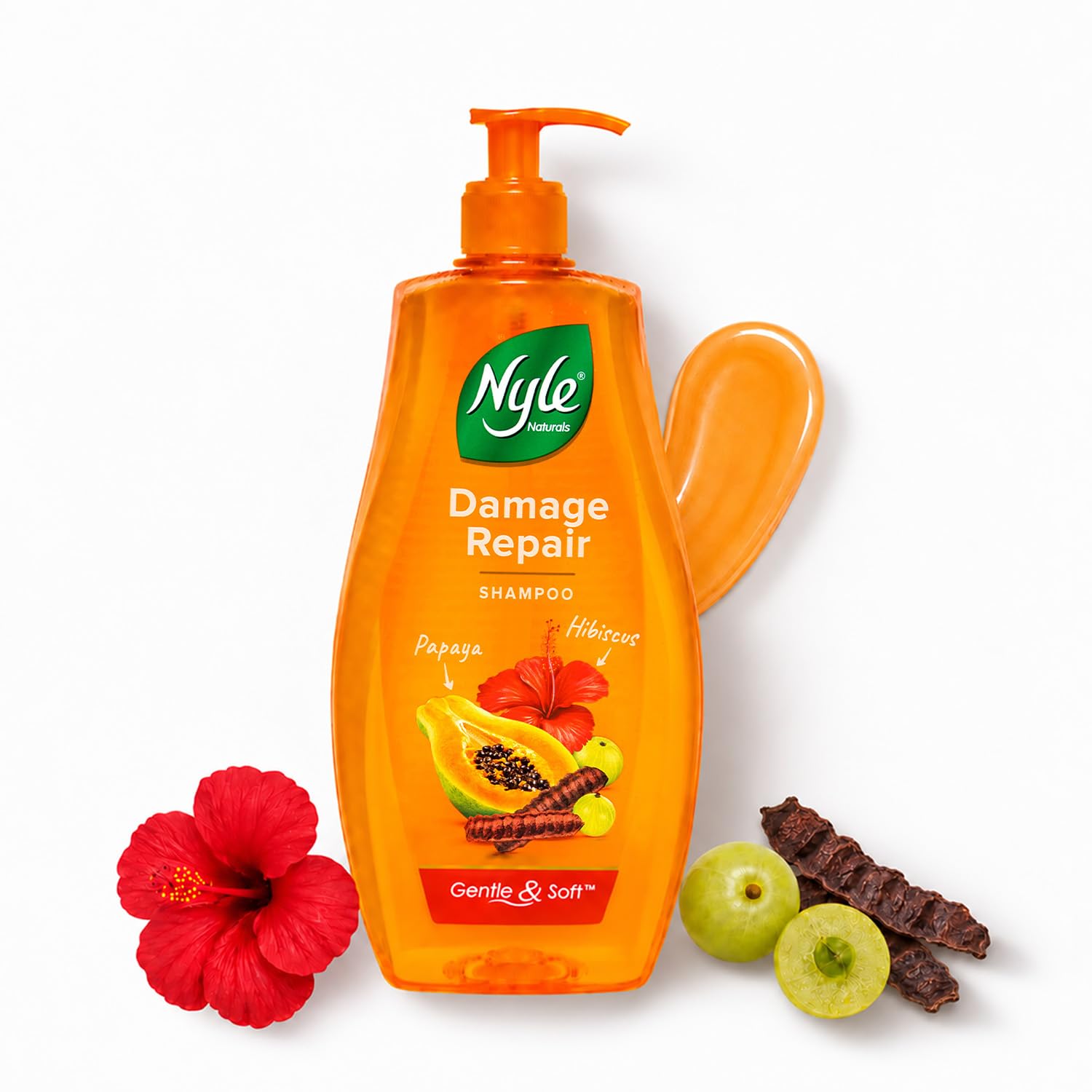 Nyle Naturals Damage Repair Shampoo 1 L | Hair Repairing with Papaya, Hibiscus, & Shikakai | pH Balanced & Paraben Free Gentle & Soft Shampoo For Women & Men