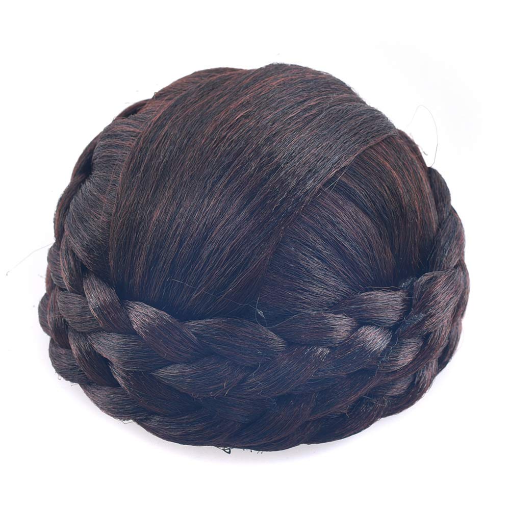 Small SizeSynthetic Hair Chignon Bun Donut Braided Hairpieces Scrunchie Clip in Hair Bun Extensions Straight Updo for Wedding Party Costume (#2/33 (Dark Brown/Dark Auburn Brown)