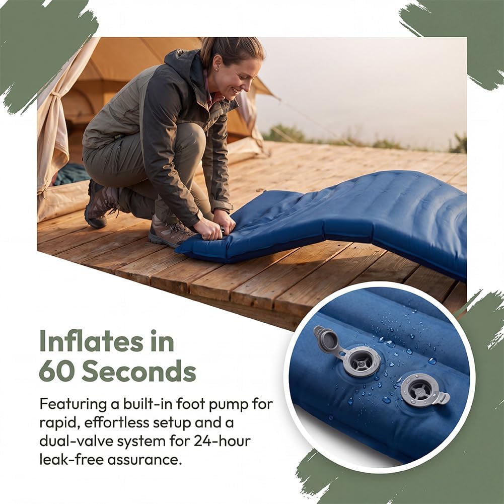 Lounge Mat-Your Portable Chill Zone Inflatable Camping Sleeping Pad with Built-in Pump & Pillow, Ultralight Waterproof Self Inflating Mat for Camping Backpacking Hiking (Orange, Double)
